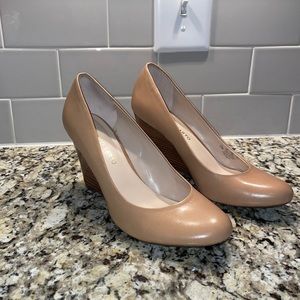 Nude leather wedge heels GUC Size 7.5